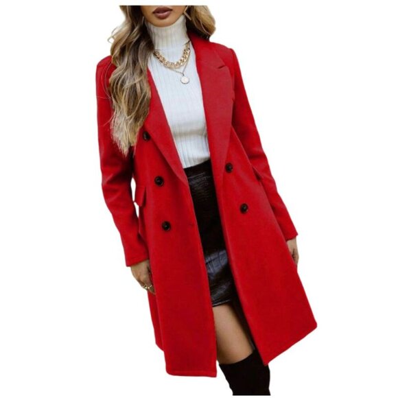 SHEIN Jackets & Blazers - 🔥 FLASH SALE SHEIN Red Long Double Breasted Coat Size L | Chic Winter Outerwear